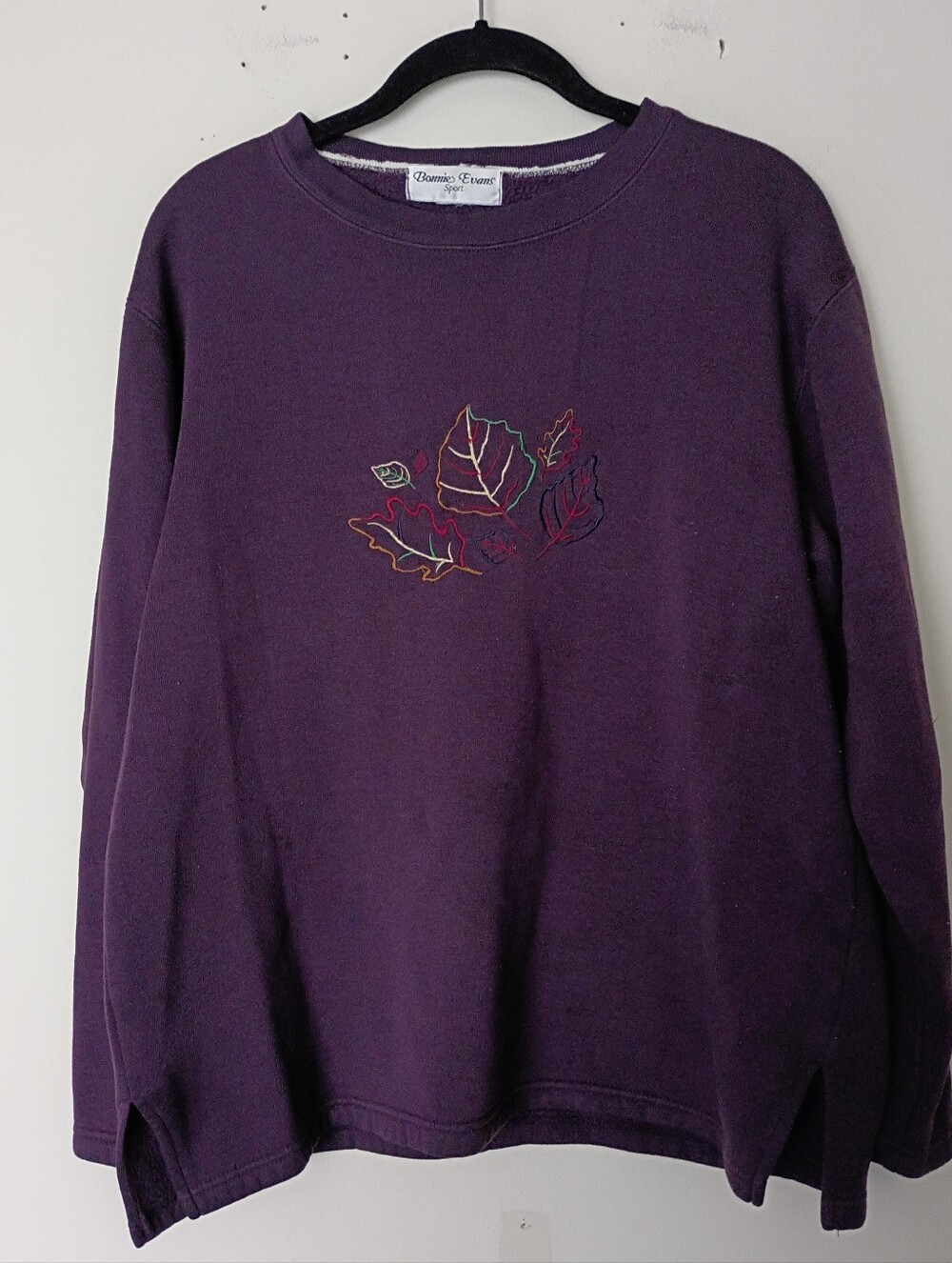 Vintage Bonnie Evans Autumn Leaves Embroidered Sweatshirt in Purple